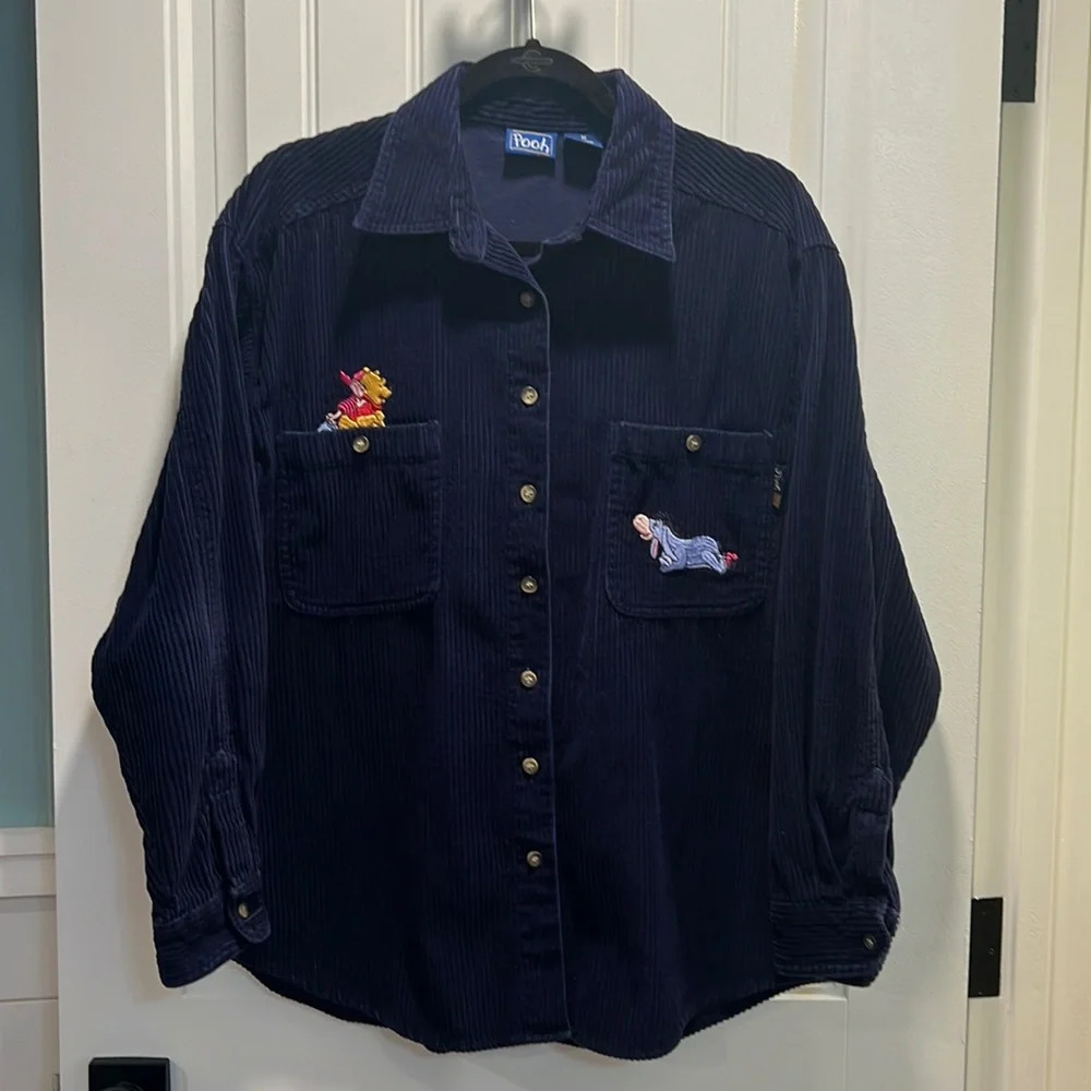 Winnie the Pooh Navy Corduroy Button Down Long Sleeved Shirt. Size Medium.